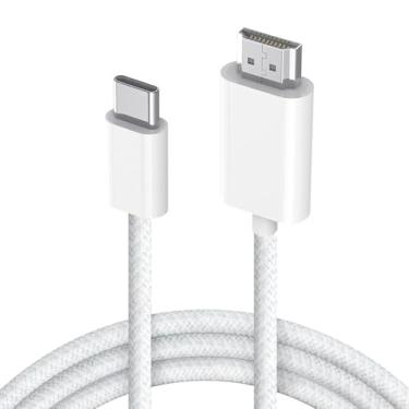 Imagem de Geobom [Certificado MFi] Cabo trançado USB C para HDMI 8K a 60Hz com porta de carregamento rápido PD de 100 W, cabo adaptador tipo C para HDMI de 1,8 m para iPhone 17/16/15, MacBook Pro/Air, iPad Pro