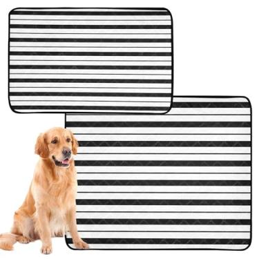 Imagem de CEBUGI Almofadas de xixi laváveis para cães, pacote com 3, almofadas impermeáveis para filhotes de cachorro, antiderrapante, à prova de vazamento, para cama de cercadinho, listras pretas e brancas