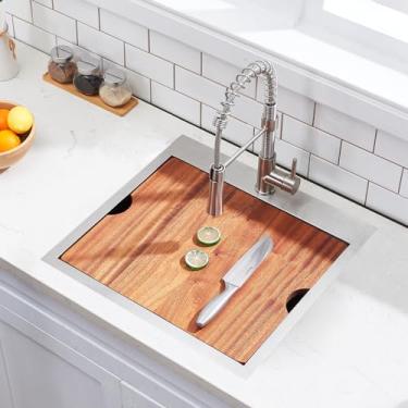 Imagem de SHACO Pia de cozinha de 53 cm, pia de barra de montagem superior de 53 x 50 cm, estação de trabalho de aço inoxidável calibre 16 feita à mão, lavanderia ao ar livre, pequena lavatório de preparação