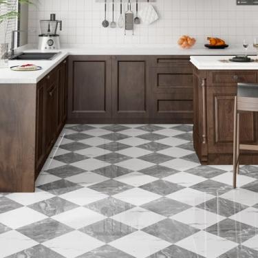 Imagem de ZRJT Pacote com 40, 40 metros quadrados, piso de vinil com padrão de polimento de vinil, piso de vinil autoadesivo de 30,5 x 30,5 cm, faça você mesmo para cozinha, banheiro, lavanderia, mármore cinza