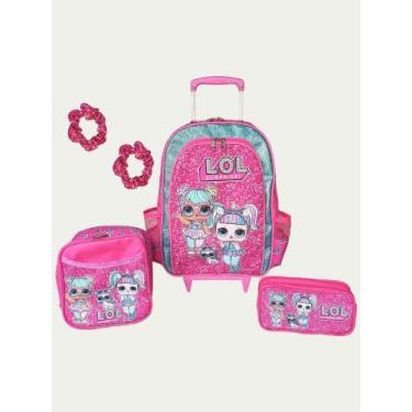 Imagem de Kit mochila de rodinhas unicórnio escolar infantil meninas brilho moda