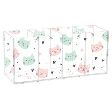 Imagem de Burbuja Porta-canetas de acrílico Cats com 4 compartimentos, suporte de lápis transparente para pincéis de maquiagem fixos, acessórios de mesa de escritório em casa