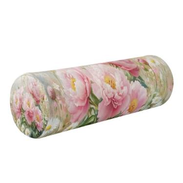 Imagem de Burbuja Almofada de rolo redondo com cilindro de flores para alívio da dor no pescoço, almofada de viagem cervical de espuma viscoelástica com capa lavável removível para cama, cabeça e pernas