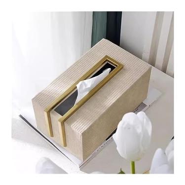 Imagem de Caixa de toalhas Caixa de tecido aço inoxidável, decoração sala estar, gaveta couro para mesa jantar doméstica Organizador para Home(Branco)