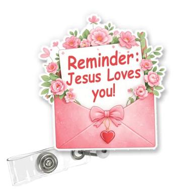 Imagem de ULTRAVUTT Reminder Jesus Loves Porta-crachá retrátil com clipe jacaré inspirado na fé acessório cristão para local de trabalho