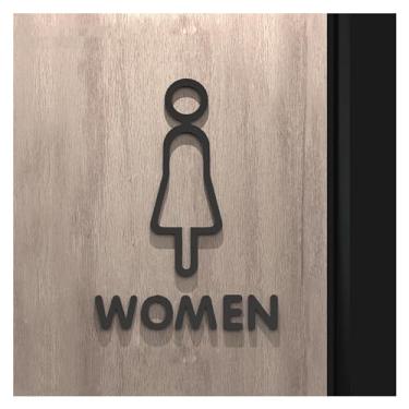 Imagem de Varões ocos de poliuretano preto dourado acrílico 22D placa de sinal de banheiro e sala de lavagem para suporte de etiqueta de parede de porta (15,18 x 11 cm)