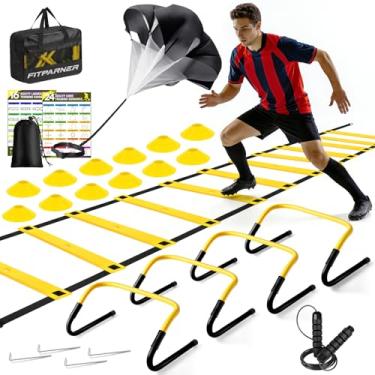 Imagem de Escada de agilidade, conjunto de equipamento de treinamento de futebol - escada de velocidade de 6 metros, 12 cones de futebol, 4 obstáculos, corda de pular, pára-quedas de corrida, basquete futebol