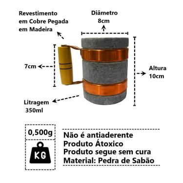 Imagem de Caneca Alça Cobre e Madeira Pedra Sabão Chopp Cerveja 350ml