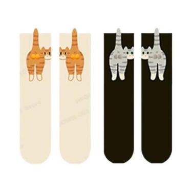 Imagem de Meias Femininas De Cano Médio Com Design Divertido E Fofo De Gato 3D E