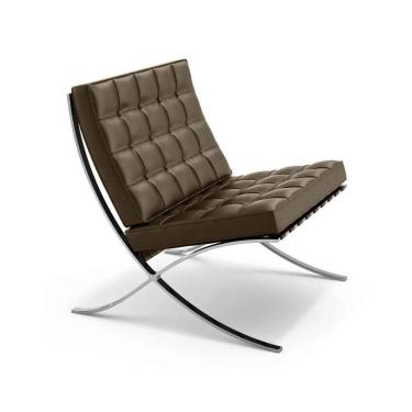 Imagem de Poltrona Premium Barcelona Inox Couro Natural Marrom