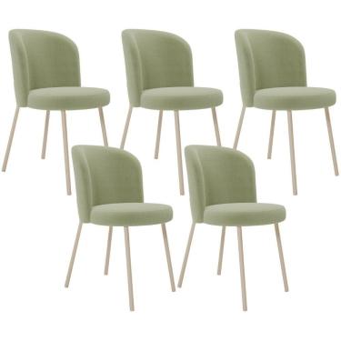 Imagem de Kit 05 Cadeiras Para Sala De Jantar Cozinha Estofada Gavi Arena L02 Bouclê Oliva - Lyam Decor
