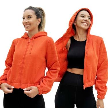 Imagem de Casaco Jaqueta Peluciado Blusa de Frio Inverno Capuz Ziper COR:LARANJA