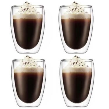 Imagem de Kit 4 Copo Duo De Vidro Camada Dupla Parede Chá Café 300ml Americano S