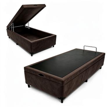 Imagem de Box Baú Max Ultra 96CM Solteiro Suede com Estrutura em MDF Marrom Maxispuma 96CM