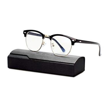 Imagem de Óculos claros de bloqueio de luz azul para homens, anti-eyestrain hor sono, comdor redondo semi rimless óculos nerd (black frameGold edge)