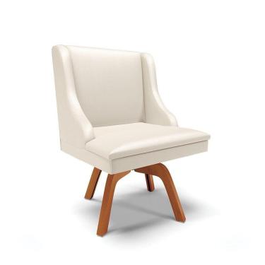 Imagem de Cadeira Corino Bege Giratória De Madeira