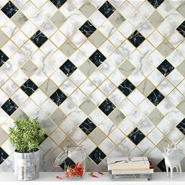 Imagem de Papel De Parede Adesivo Lavável Mármore Pedra Preta e Branca Azulejo 1.50 Metros