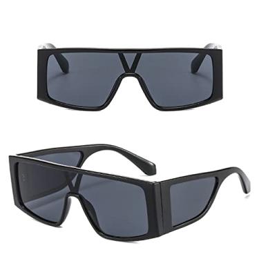 Imagem de Óculos de sol da moda com armação retangular tendências superdimensionados designer de luxo peça única óculos de sol branco hip hop grandes tons masculinos, preto preto, tamanho único