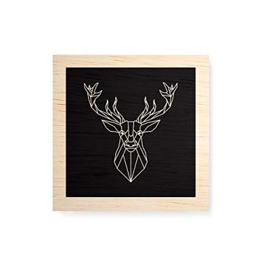 Imagem de Arte Maníacos Quadro decorativo com moldura caixa branca em Madeira - Cervo Geométrico Borda Branca - 30x30cm