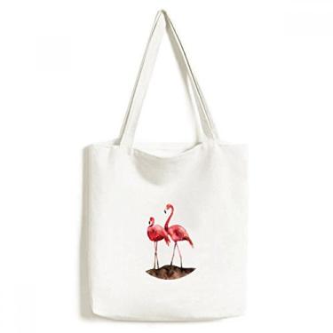 Imagem de Bolsa de lona flamingo casal vermelho amor bolsa de compras bolsa casual bolsa de mão