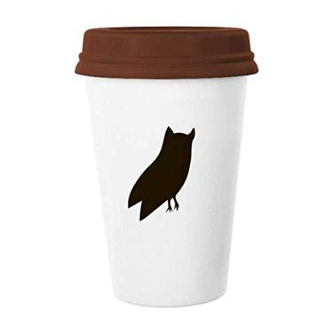 Imagem de Caneca preta de coruja animal retrato café copo cerâmica copo copo tampa