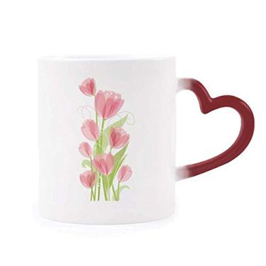 Imagem de Caneca de flor tulipa com ilustração sensível ao calor Caneca vermelha que muda de cor