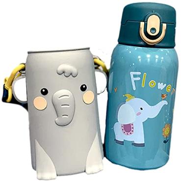 Imagem de Garrafa de água para gatos com bico para escola, elefante, copo térmico com canudo, presente de aniversário, frasco de aço inoxidável para crianças (elefante cinza, 500 ml)