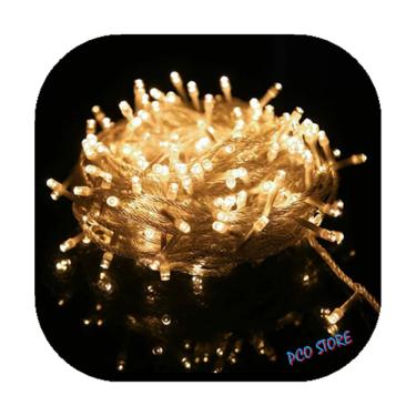 Imagem de Cordão Pisca 100 Led Prova D´água Fixo Branco Quente Fio Transparente 10m Decor Natal 110v