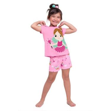 Imagem de Pijama Menina Kyly Camiseta E Shorts Em Algodão Brilha No Escuro Rosa