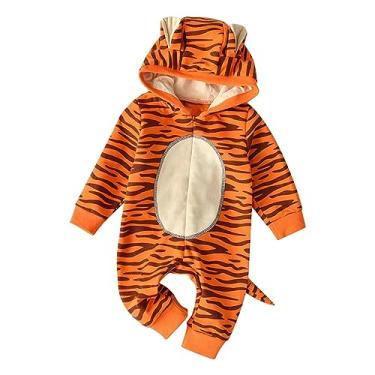 Imagem de Macacão infantil Spooktacular com capuz de tigre laranja com manga 6 para festa de Halloween (A, 9-12 meses)