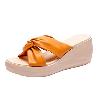 Imagem de Sandálias largas para mulheres flop verão designer ao ar livre plástico original casual cunha sandálias femininas chinelos, Amarelo, 6.5