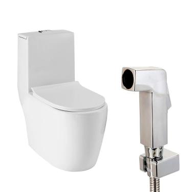 Imagem de Kit Vaso Sanitário Monobloco Amazonita e Ducha Higiênica para Banheiro Jacuí - Branco e Prata