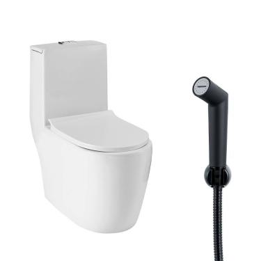 Imagem de Kit Vaso Sanitário Monobloco Amazonita e Ducha Higiênica para Banheiro Apa - Branco e Preto