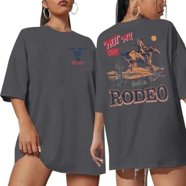 Imagem de Camisetas femininas Rodeo Cowgirl Outfits: Not My First Rodeo Western Camisetas vintage com estampa de caveira de vaca camisetas grandes, Cinza, M