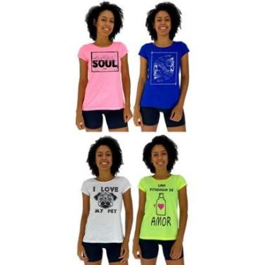 Imagem de Kit 4 Camisa Babylook MXD Conceito Casual Fitness Cores Básicas e Estampas Diversas-Feminino