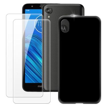 Imagem de MILEGOO Capa para Motorola Moto E6 + 2 peças protetoras de tela de vidro temperado, capa ultrafina de silicone TPU macio à prova de choque para Motorola Moto E6 (5,5 polegadas) preta