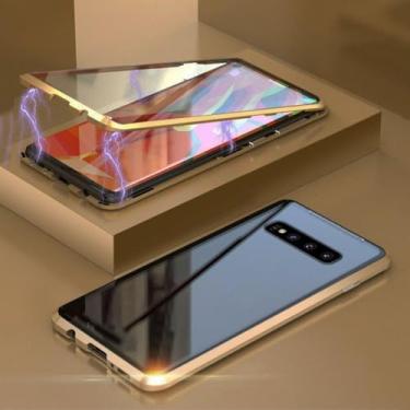 Imagem de Capa de telefone magnética de metal com proteção total 360 ° para Samsung S24 Ultra Plus S23FE A55 A35 A15 Capa de vidro dupla face, dourada, para Galaxy S24