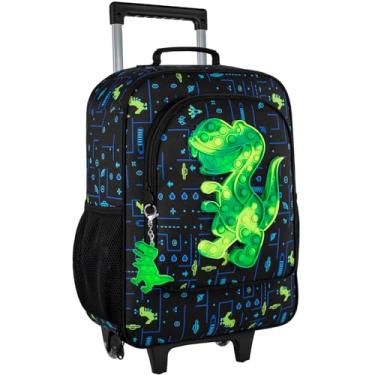 Imagem de gxtvo Mala infantil com rodas para meninos, mala de mão com rodinhas de dinossauro para crianças pequenas, Bagagem Game Dino, One Size, Bagagem para meninos