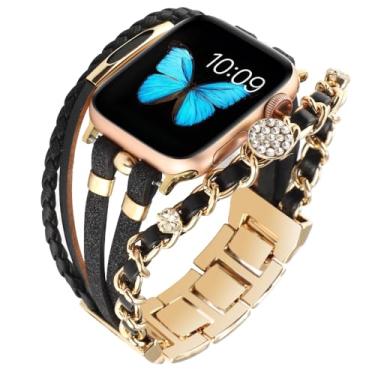 Imagem de Waillynice Pulseira de metal para Apple Watch série 876 SE54Ultra, pulseira feminina para IWatch de 49 mm, 45 mm, 41 mm, 40 mm, 38, 44 mm, pulseira Peal (preto B, 42 44 45 49 mm)