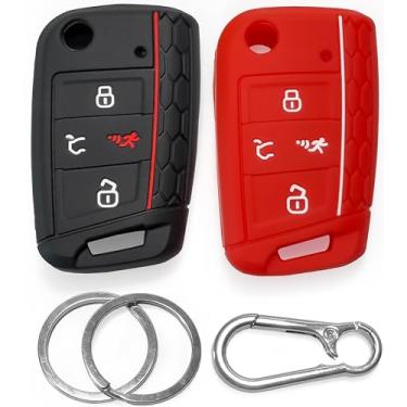 Imagem de 2 capas inteligentes de silicone para chaves VW Golf 7, Tiguan, Polo, Jetta, Passat, Atlas e Skoda Octavia, Superb, Kodiaq Cars Remote Key Protector da Click&Fit Accessories, preto e vermelho