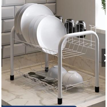 Imagem de Escorredor De Louça Duplo 9 Pratos 5 Copos Porta Talheres H