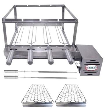 Imagem de Brasa Grill Tradicional Gira 4 Espetos Churrasqueira Giratória Bi Volt