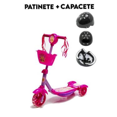 Imagem de Patinete Cestinha Para Meninas 35kg Mais Capacete Preto - DM Toys