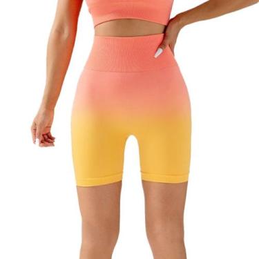 Imagem de Short Feminino Cintura Alta Sem Costura E Flexível Para Academia Trein