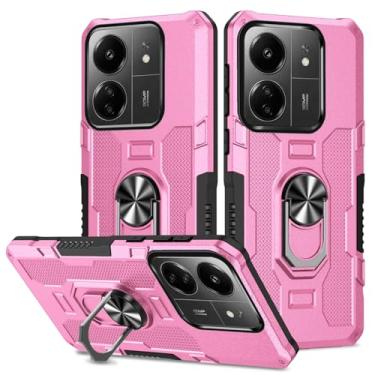 Imagem de Sidande Capa para Redmi 13C 4G, capa Poco C65, suporte de suporte resistente, suporte magnético embutido para carro, à prova de choque, capa protetora para celular para Xiaomi Redmi 13C rosa