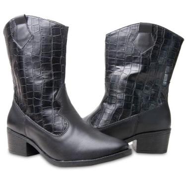 Imagem de Bota Western Texana Croco Feminino Zíper Moda Country Salto Baixo - M&