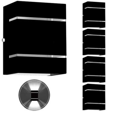 Imagem de 5 Arandelas Externa 2 Frisos Foco Fachos Parede Muro Preto - MARRYLUZ