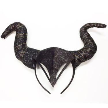 Imagem de Tiara Malévola Preta e Dourada para Fantasias - Extra Festas