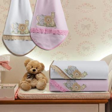 Imagem de Kit 2 Cueiro Manta Flanelado Bordado Luxo Bebê Maternidade - Raga Deco
