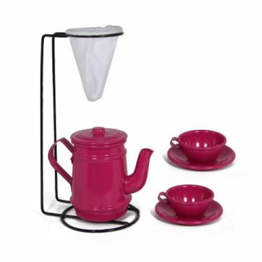 Imagem de Kit Bule Com Suporte Para Coador + Mini Xícaras - Pink - Alumínios e C